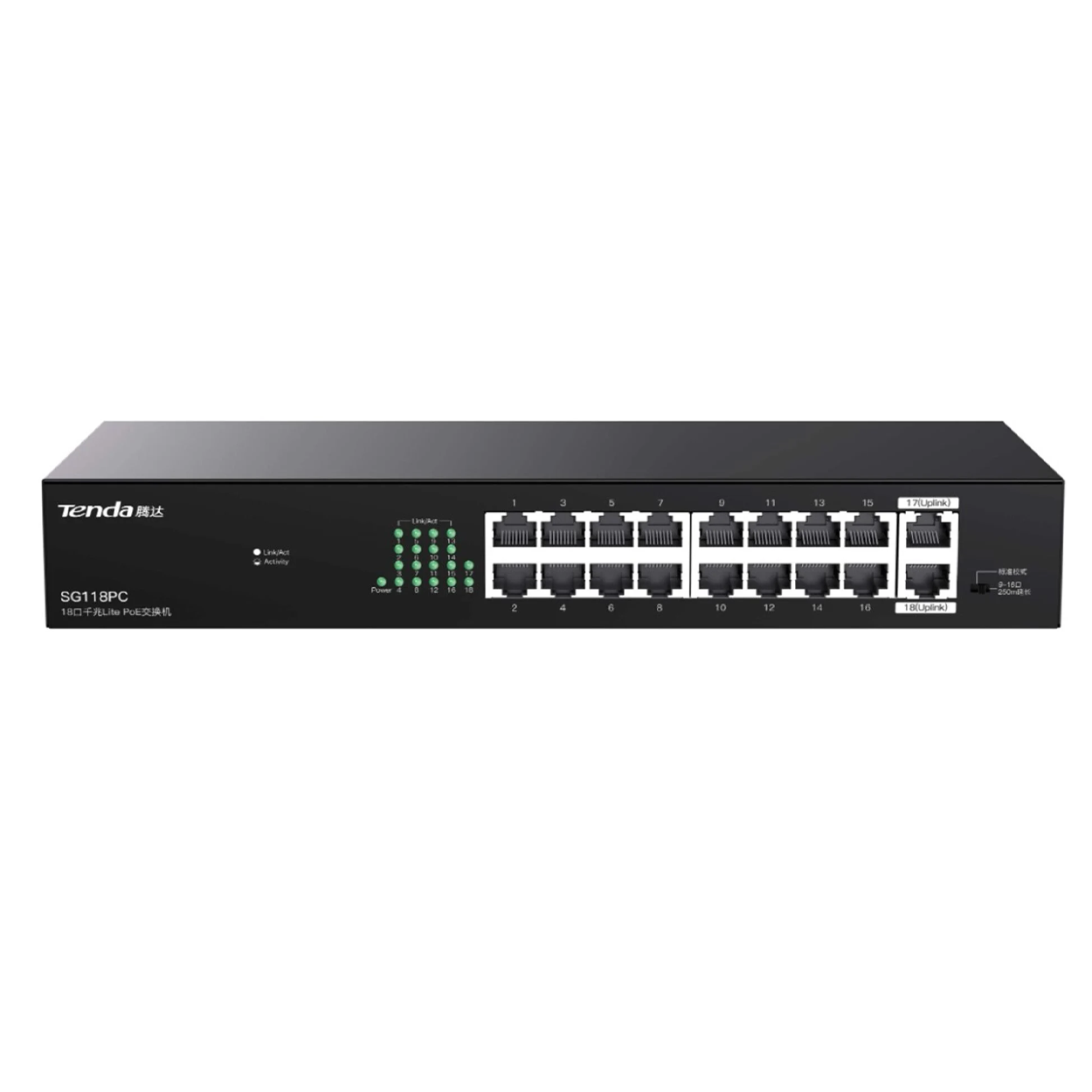 TENDA 16port PoE 150w 2xUPLINK Gigabit Yönetilemez Switch  SG118PC