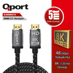 Qport 5M Hdmi 2.1V 8K Altin U&Ccedil;Lu &Ouml;Rg&Uuml;L&Uuml; Kablo (Q-Hdmi215)
